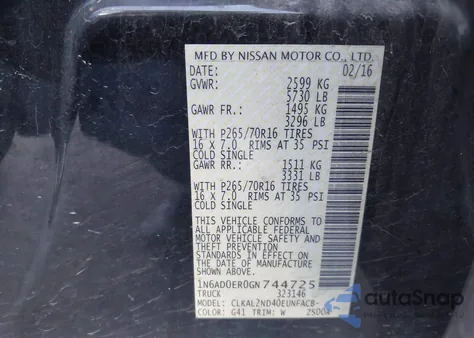 2016 Nissan Frontier Sv from USA, damaged, VIN 1N6AD0ER0GN744725